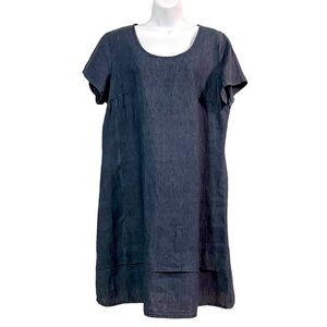 FLAX One Tuck Wonderful Linen Dress Size Small Lagenlook Coastal Summer Casual